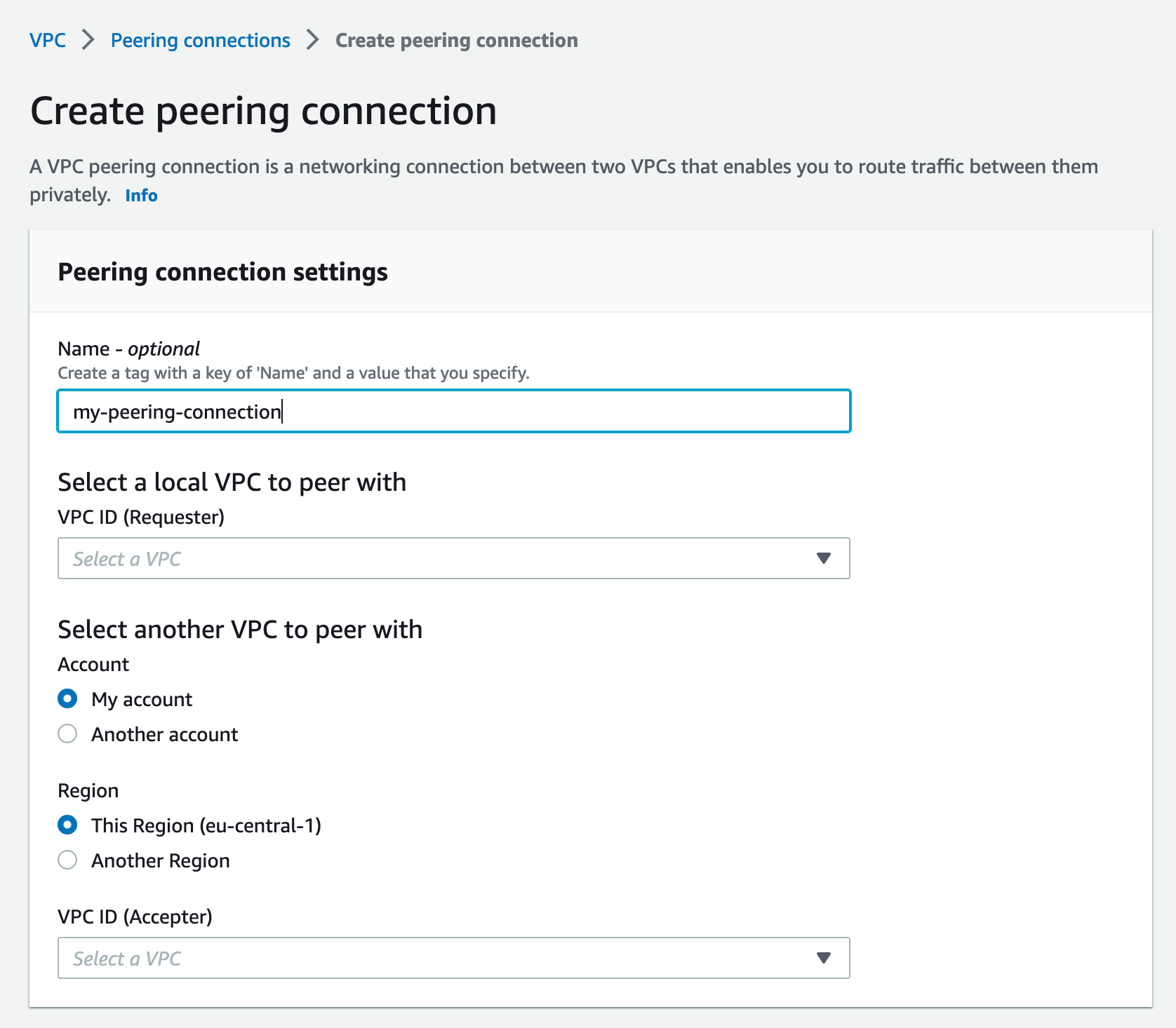 The connection between two different VPCs in AWS
